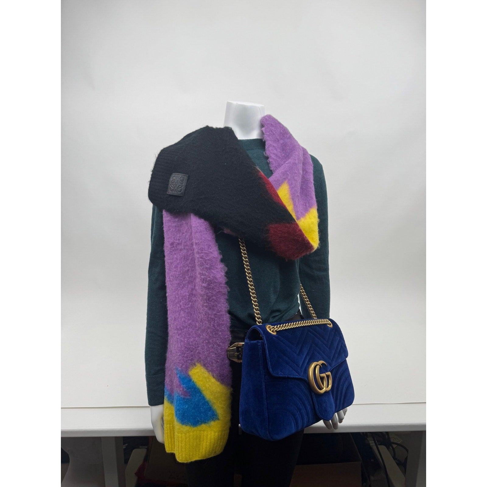 Loewe Intarsia Abstract Multicolor Wrap Knit Wool Blend Scarf