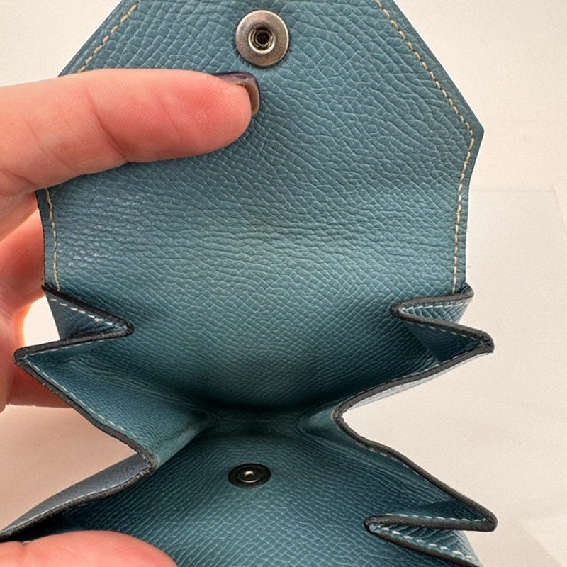 Hermes Blue silver front snap coin purse some wear