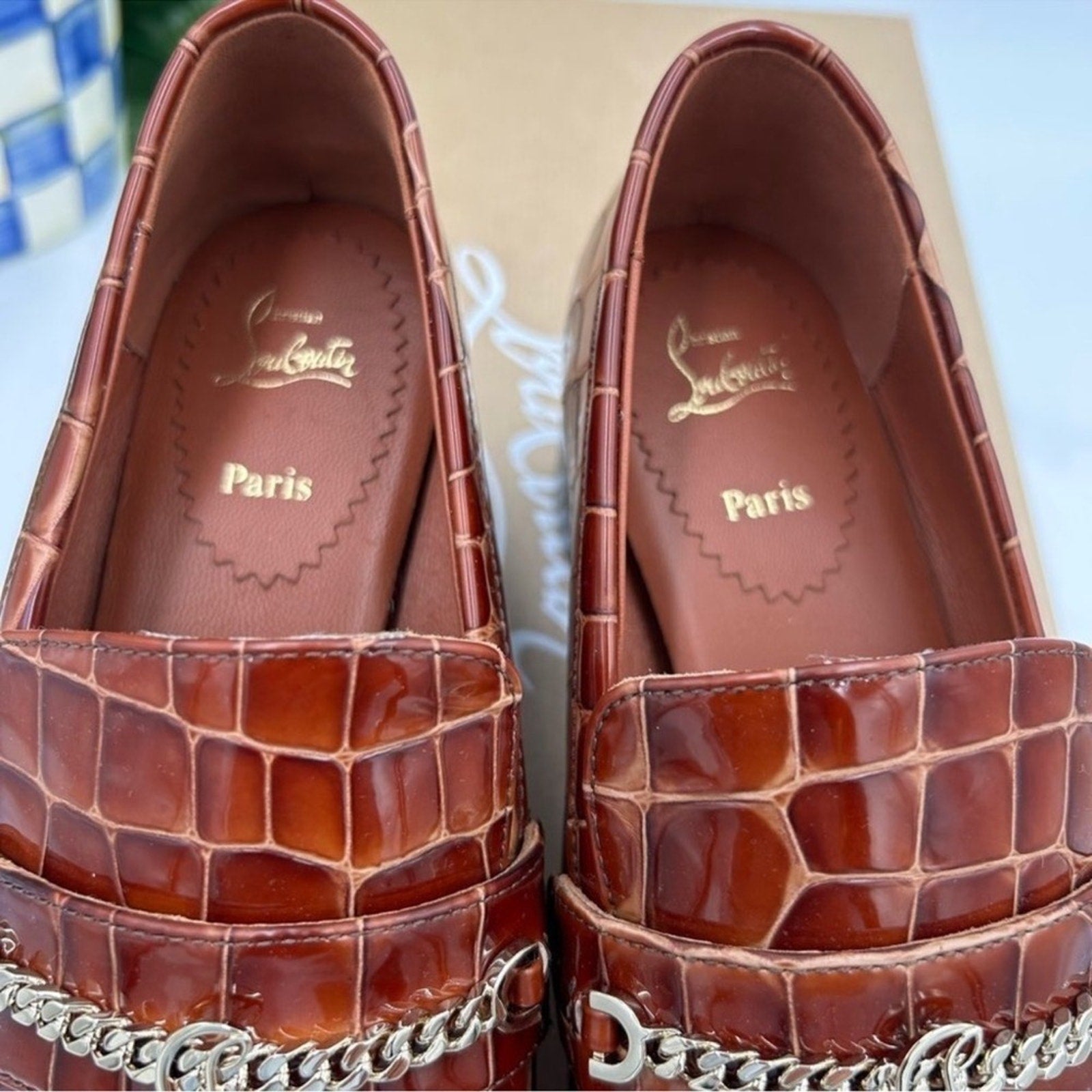 Women's Christian Louboutin, MJ Moc Leather Loafers Size 38.5 
Made in Italy