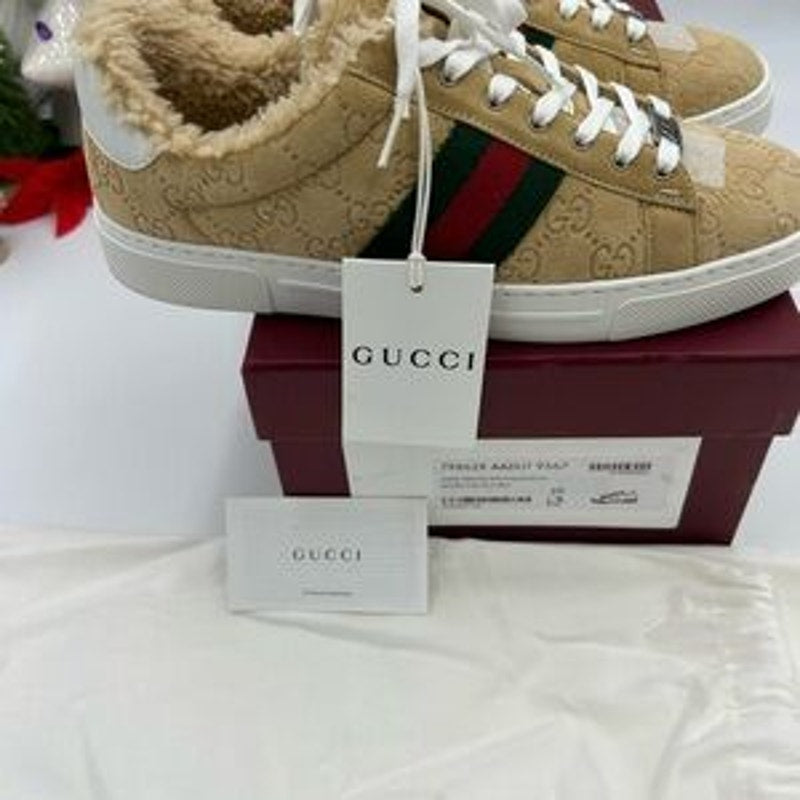 Women's Gucci ace GG suede sneakers with shearling lining size 39 made in Italy