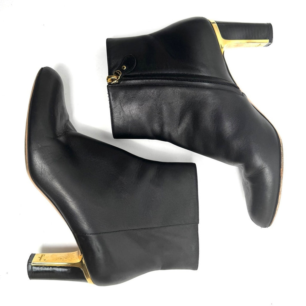 Salvatore Ferragamo Black Leather Back Zip Ankle Boots Size 8.5 B