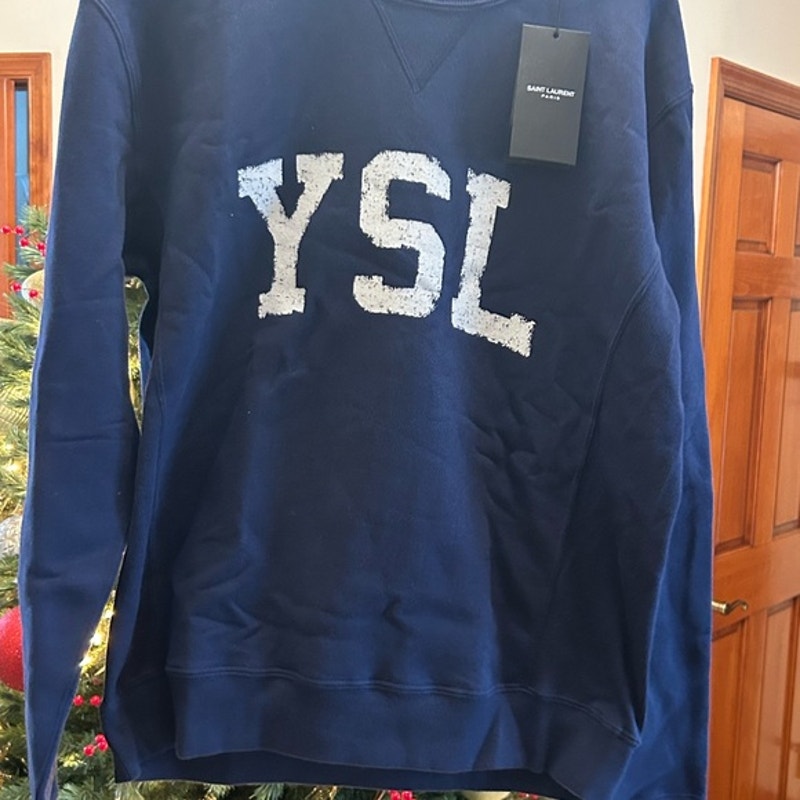 Men's Saint Laurent YSL vintage sweatshirt in faded, navy cotton size medium NWT