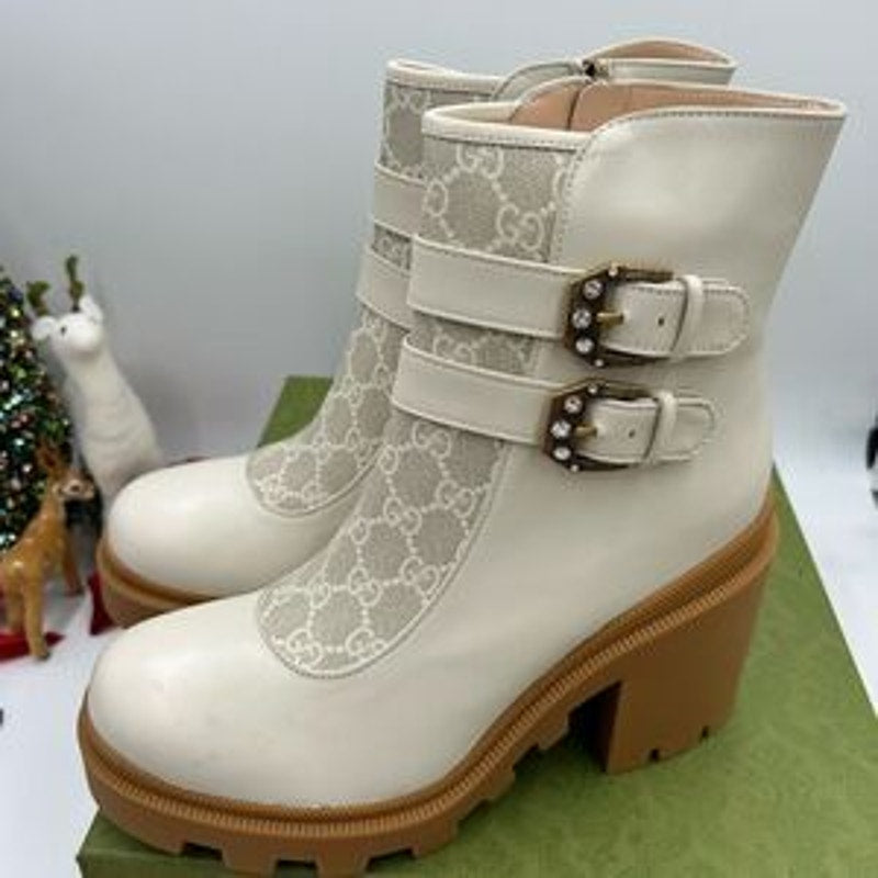 Women’s Gucci, GG Supreme lug sole combat boots size 42 made in Italy