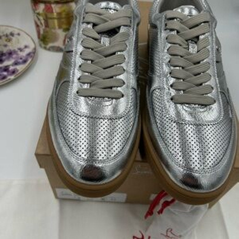 Men's Christian Louboutin TUTTI RUI metallic leather sneakers size 44 made Italy