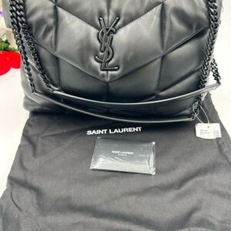 Saint Laurent YSl Black Lou Lou medium Puffer Shoulder Bag made in Italy
