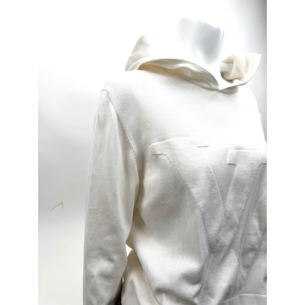 Louis Vuitton White Intarsia Knit Sweater Hoodie Size XL Made in Italy