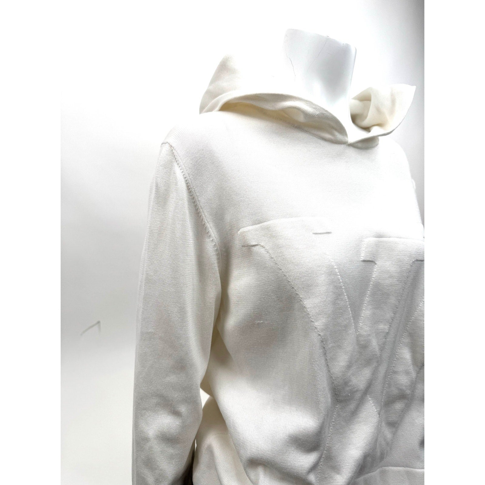 Louis Vuitton White Intarsia Knit Sweater Hoodie Size XL Made in Italy