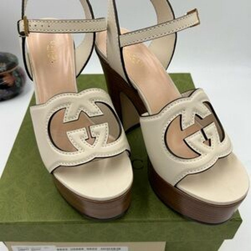 Women's Gucci interlocking G leather platform sandals size 39.5 made in Italy