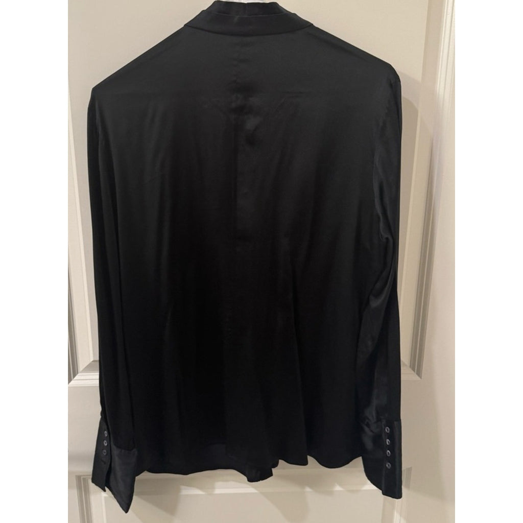Hugo Boss Black button up silk Dress Shirt with Ruffle Detail women’s size 10
