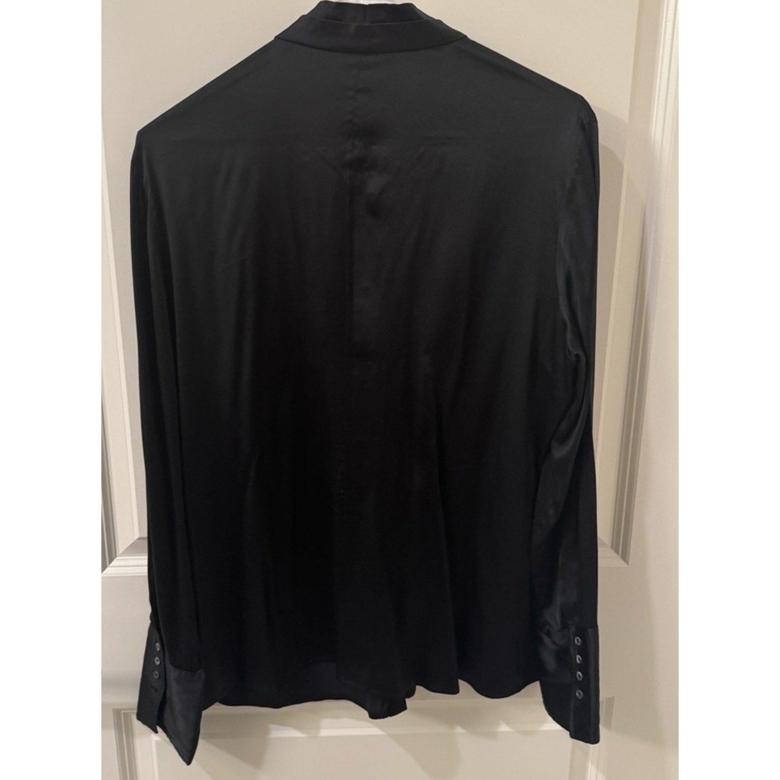 Hugo Boss Black button up silk Dress Shirt with Ruffle Detail women’s size 10