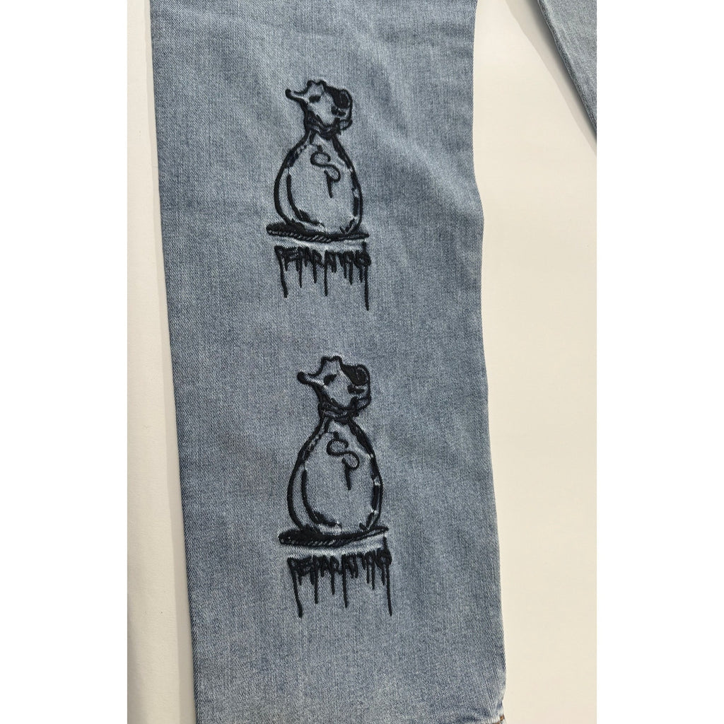 Men's C’est Bon Moneybag Graffiti Style Denim Jeans Size XL