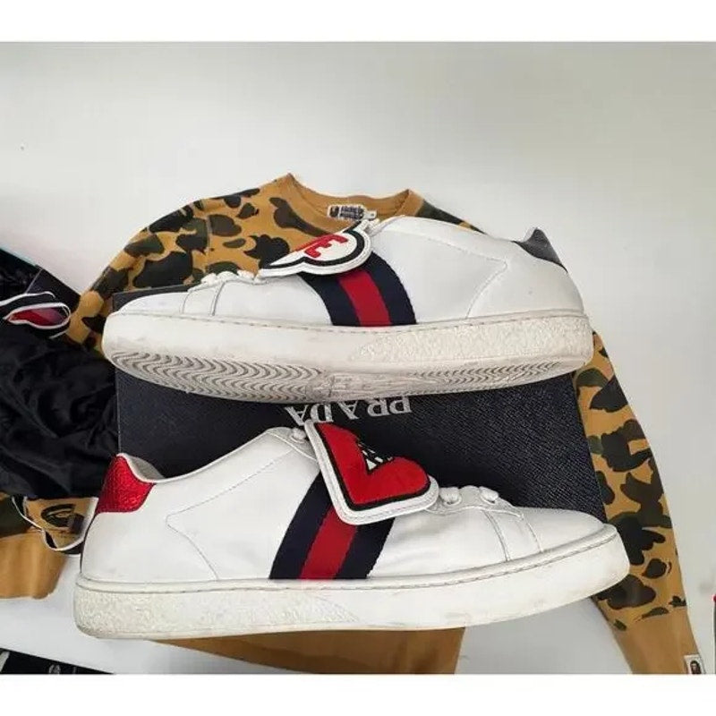 VNDS OG Women's Gucci White Leather Blind For Love Ace Sneakers Size 39