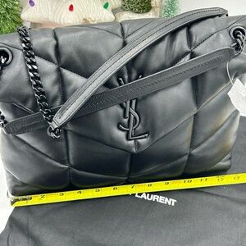 Saint Laurent YSl Black Lou Lou medium Puffer Shoulder Bag made in Italy