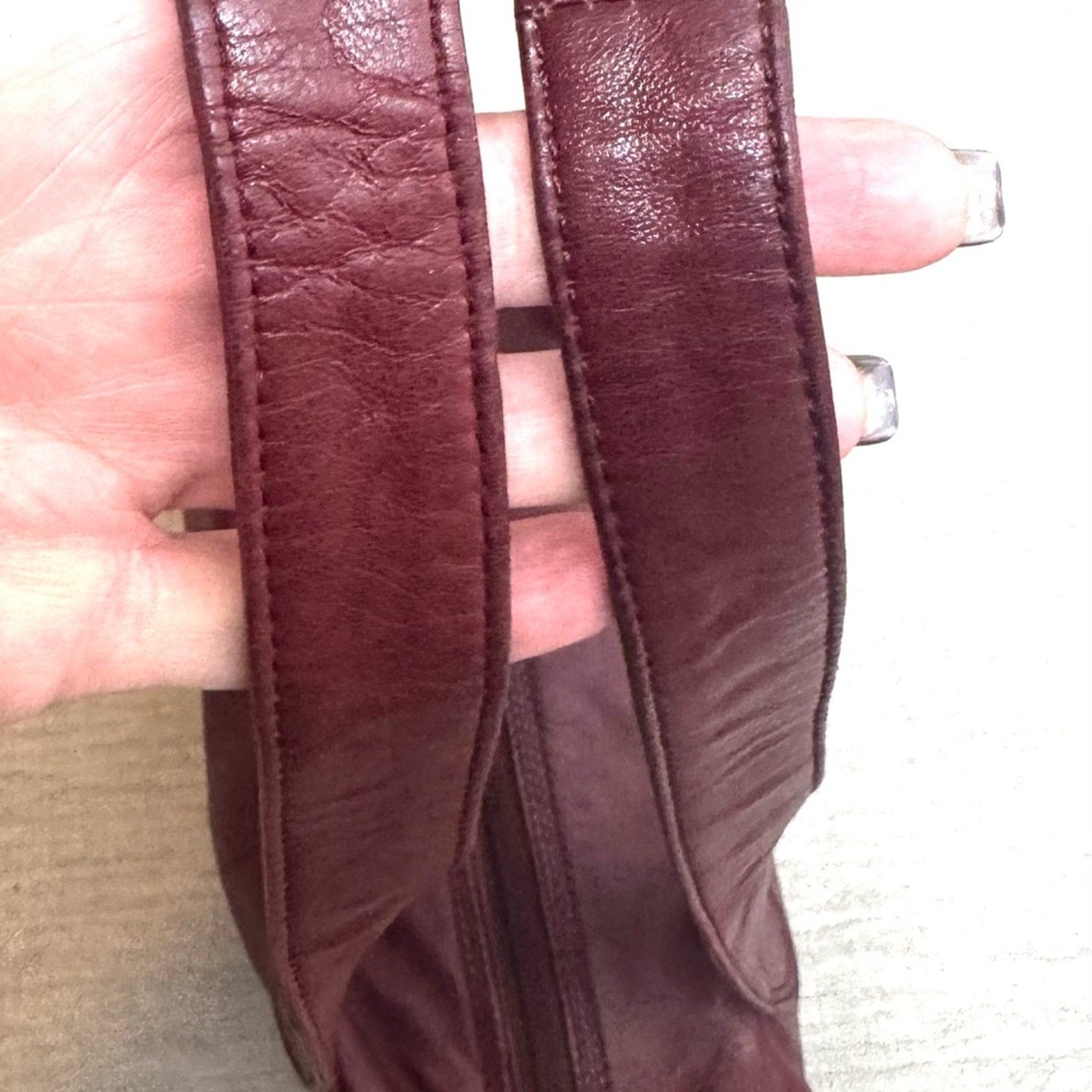 Loewe leather long strap buttery soft w/anagram and gold side gorgeous accents