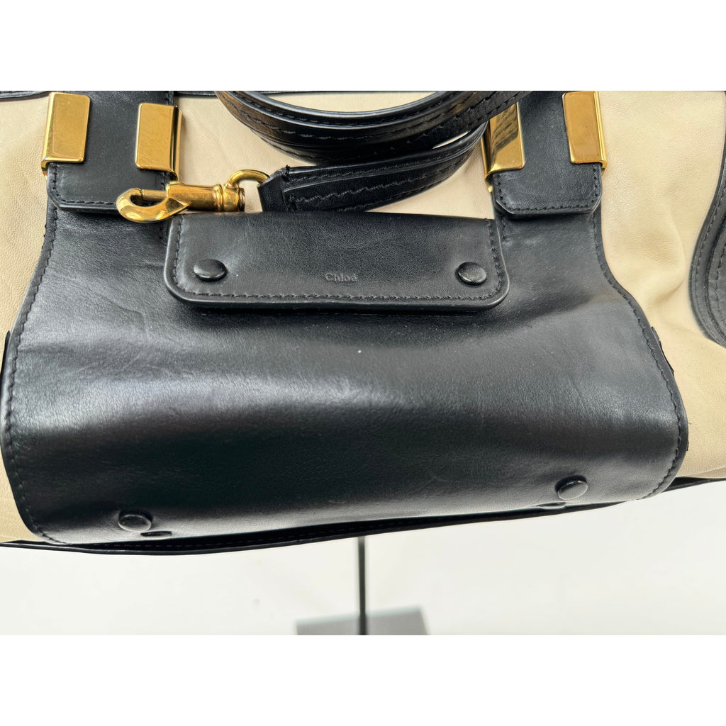 Chloe Black Cream Leather Colorblock Weekender Two Way Bag