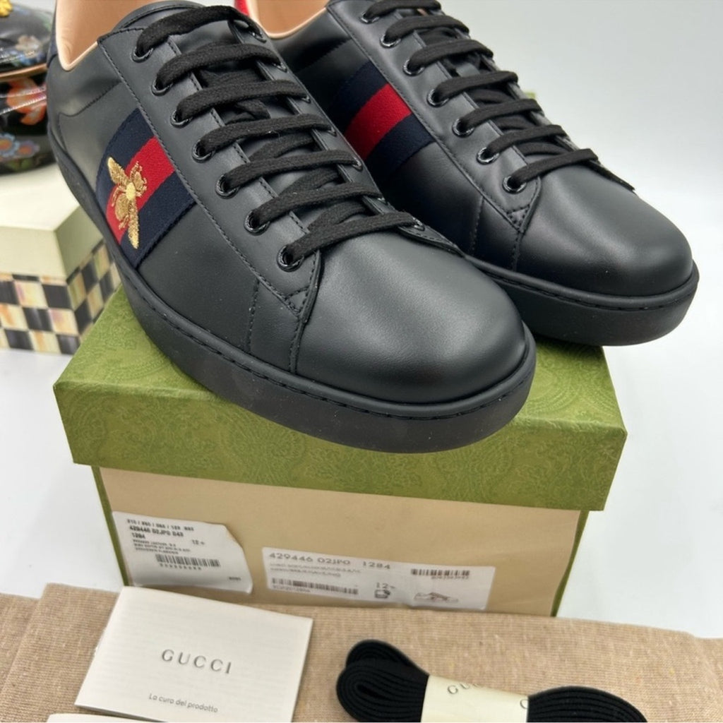 Men's Gucci ace bee embroidered sneakers size 12.5 made in Italy