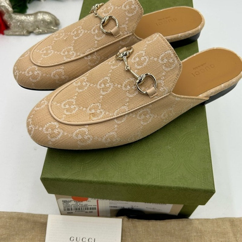 Women's Gucci canvas GG Princetown mules size 37.5 made in Italy