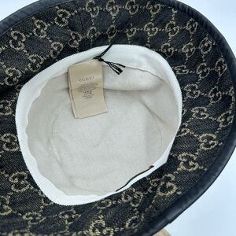 Unisex Gucci, GG denim black/beige bucket hat, size medium, made in Italy