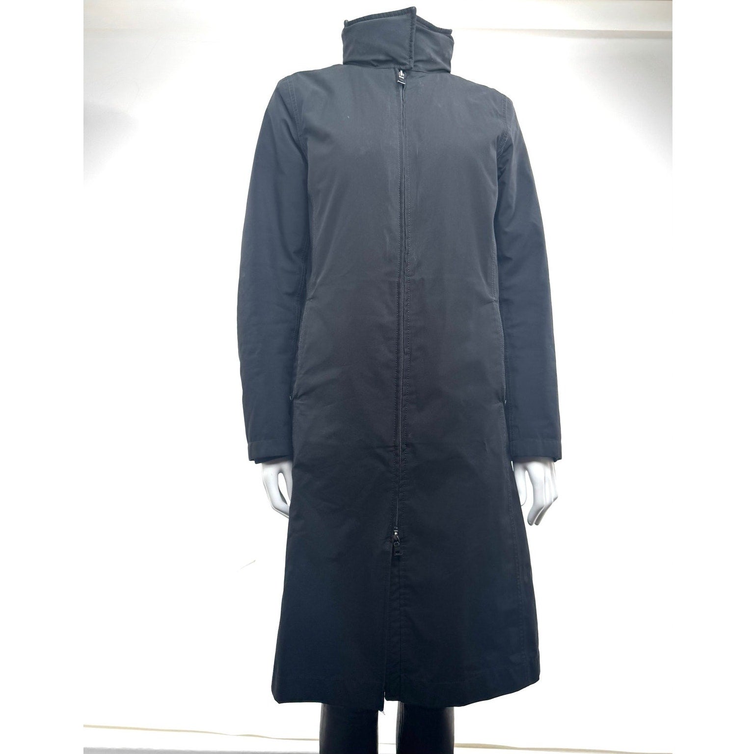 Prada Women’s Black Full Zip Stand Collar Jacket Long Coat – Size 42