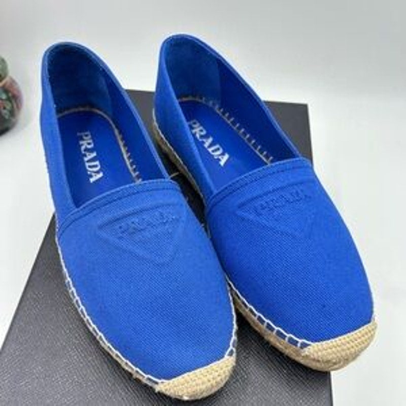 Women's Prada triangle logo canvas espadrille size 7, made in Italy