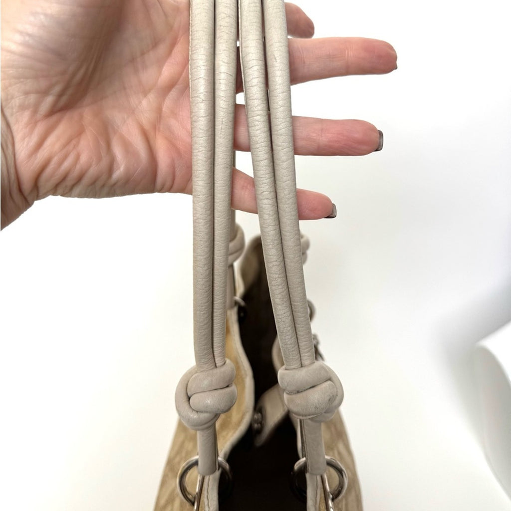 Dior canvas Canage shoulder tote with knotted leather straps/silver hardware