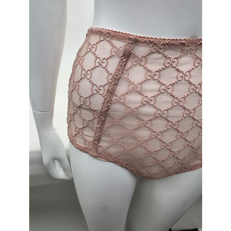 Gucci NWT Blush Pink GG Logo Lace Bra & High Waist Briefs Lingerie Set Size S