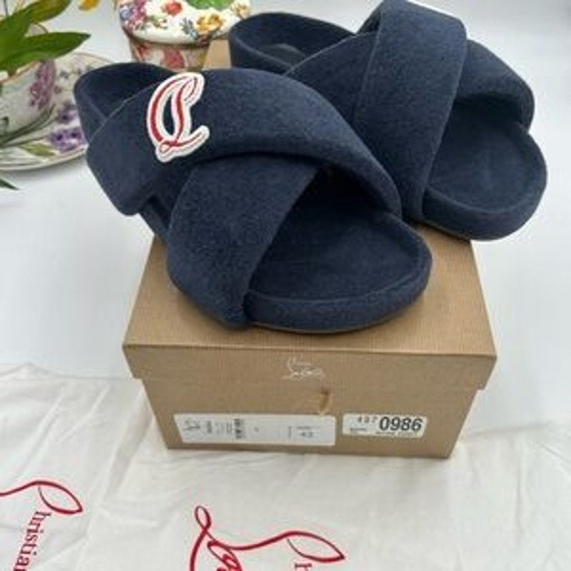 Men's Christian Louboutin BIZZU cross strap Terry cloth slide size 42 made Italy