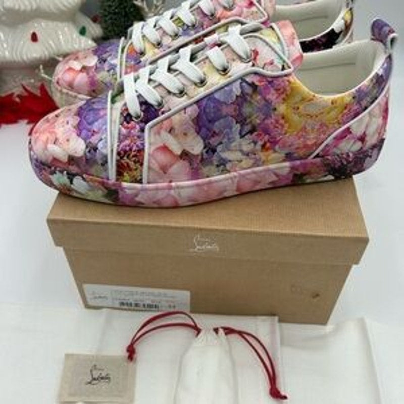 Men's Christian Louboutin Oblato flat low top floral sneakers size 44 made Italy