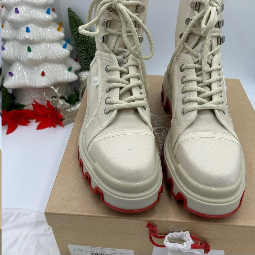 Men's Christian Louboutin panaroot Dune combat boots coated canvas/leather 44