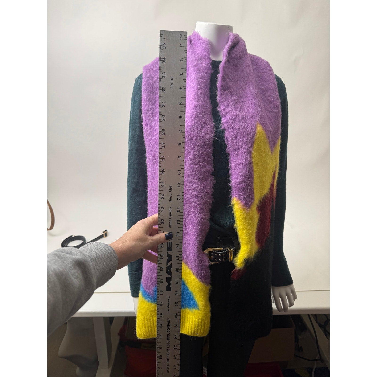 Loewe Intarsia Abstract Multicolor Wrap Knit Wool Blend Scarf