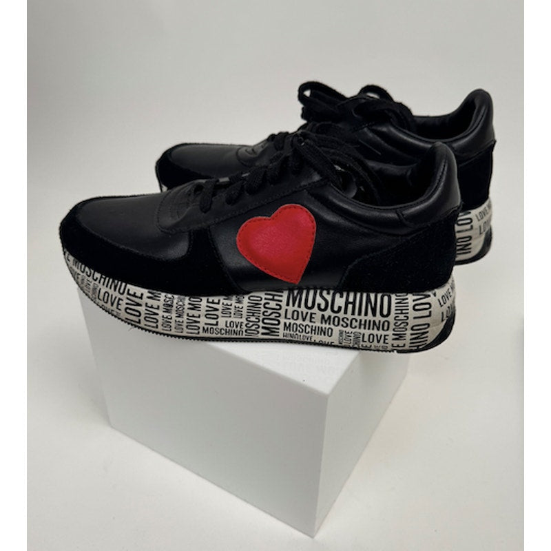 Women's Love Moschino Heart Patch Platform Sneakers Black Red Size 8 EU 38