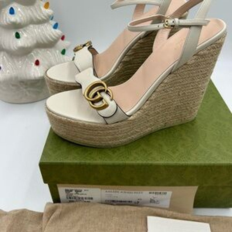 Gucci Women's White Wedge Sandals size 40 made in Italy