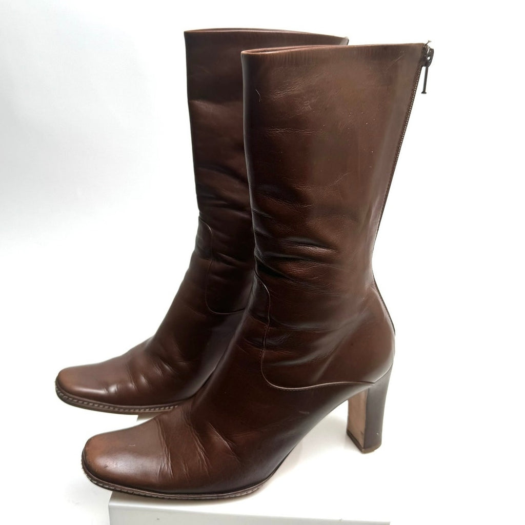Jil Sander Brown Leather Zip-Up Heel Boots – Size 36 / US 6 – Made in Italy