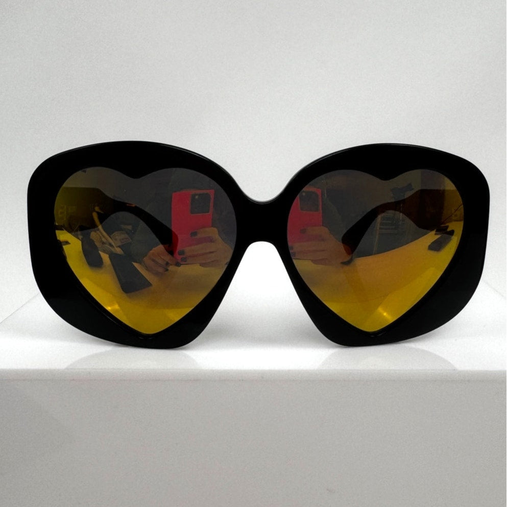 Moschino NWT Heart Shaped Jet Black Oversized Frame Sunglasses