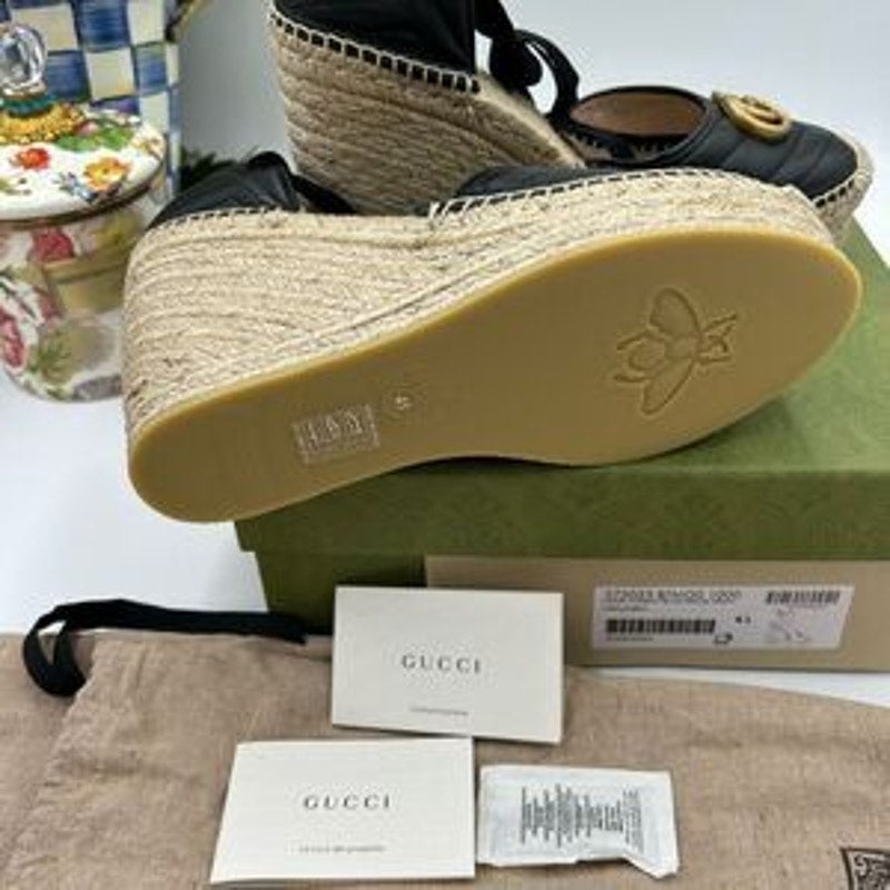 Women's Gucci GG wedge ankle tie Espadrilles size 41 made in Spain