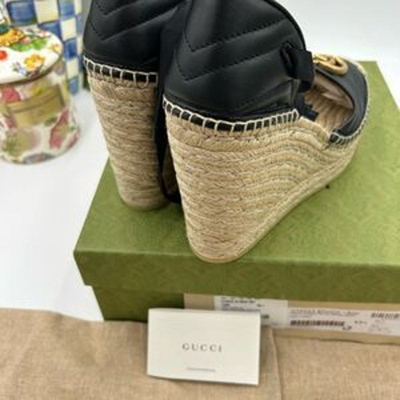 Women's Gucci GG Marmont ankle tie, wedge espadrilles size 40.5 made in Spain