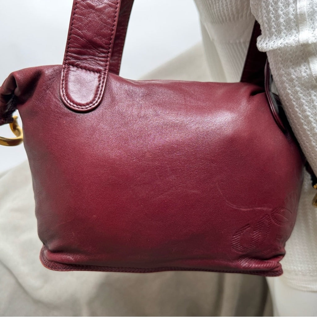 Loewe leather long strap buttery soft w/anagram and gold side gorgeous accents