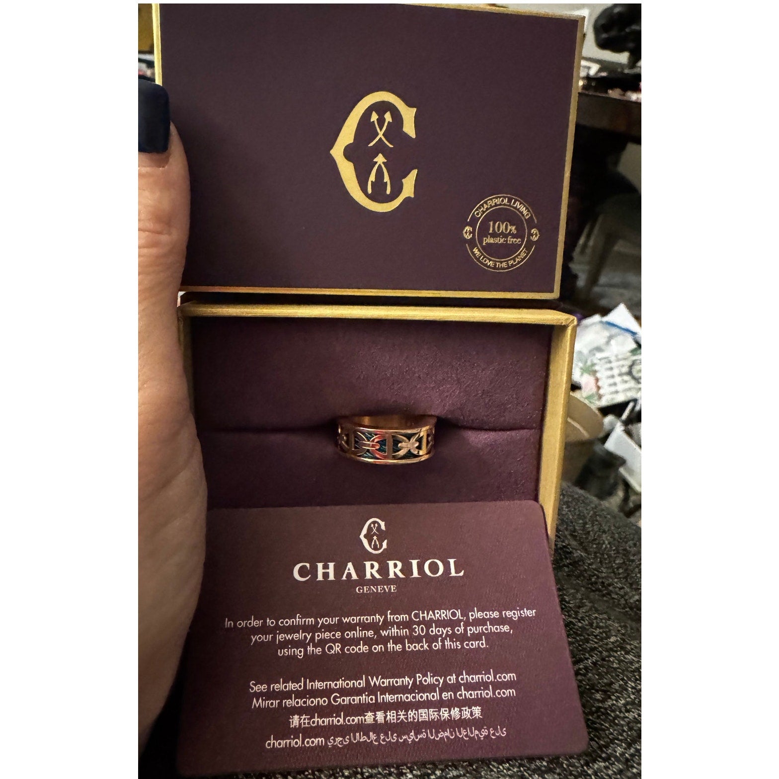 Charriol Forever Marine Full Inclusion Ring Size 8