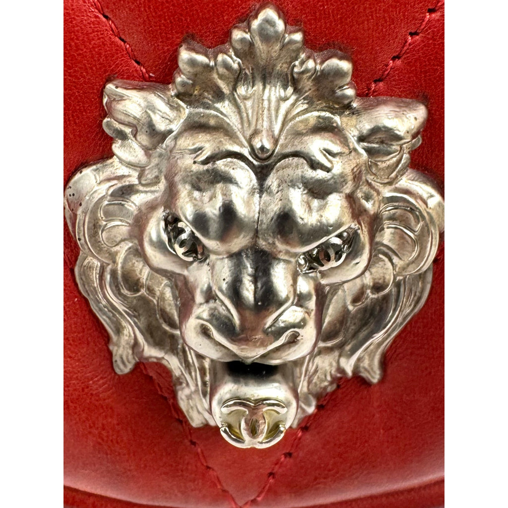 Chanel Red Chevron Leo Lion Flap Bag Lambskin Leather Shoulder Bag