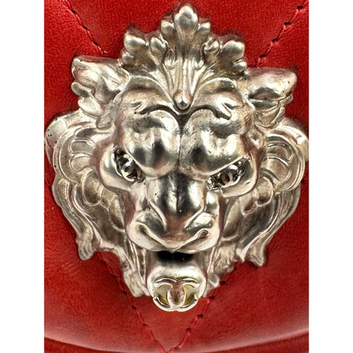 Chanel Red Chevron Leo Lion Flap Bag Lambskin Leather Shoulder Bag