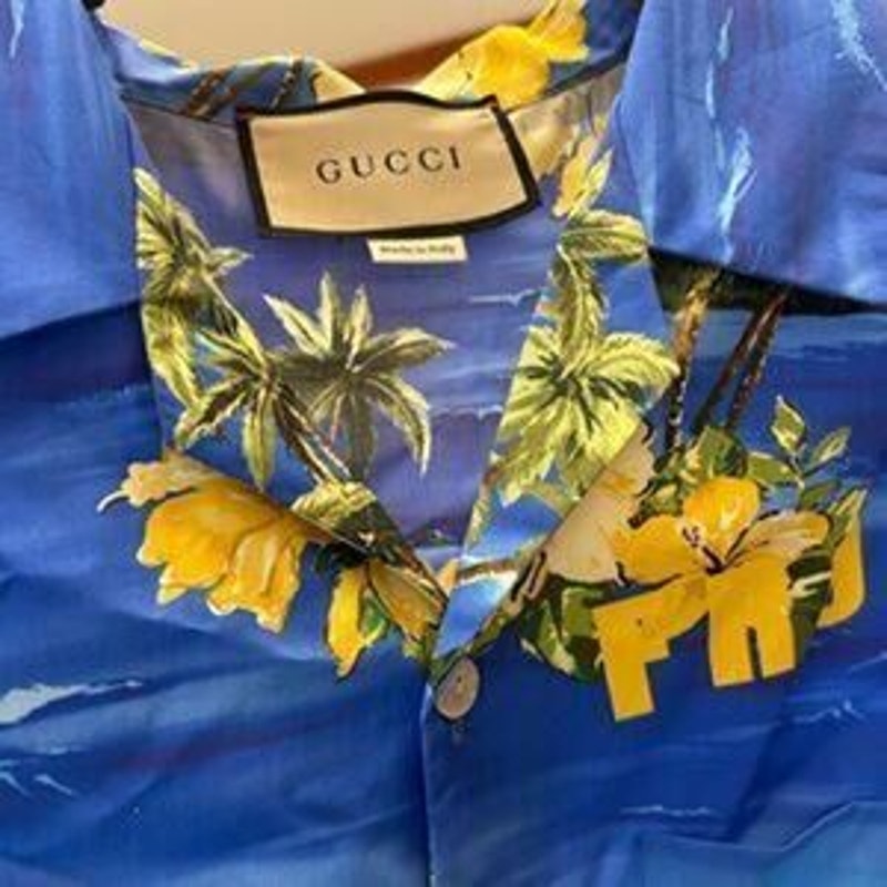 Men’s Gucci palm tree, print bowling shirt size size 56 made in Italy
