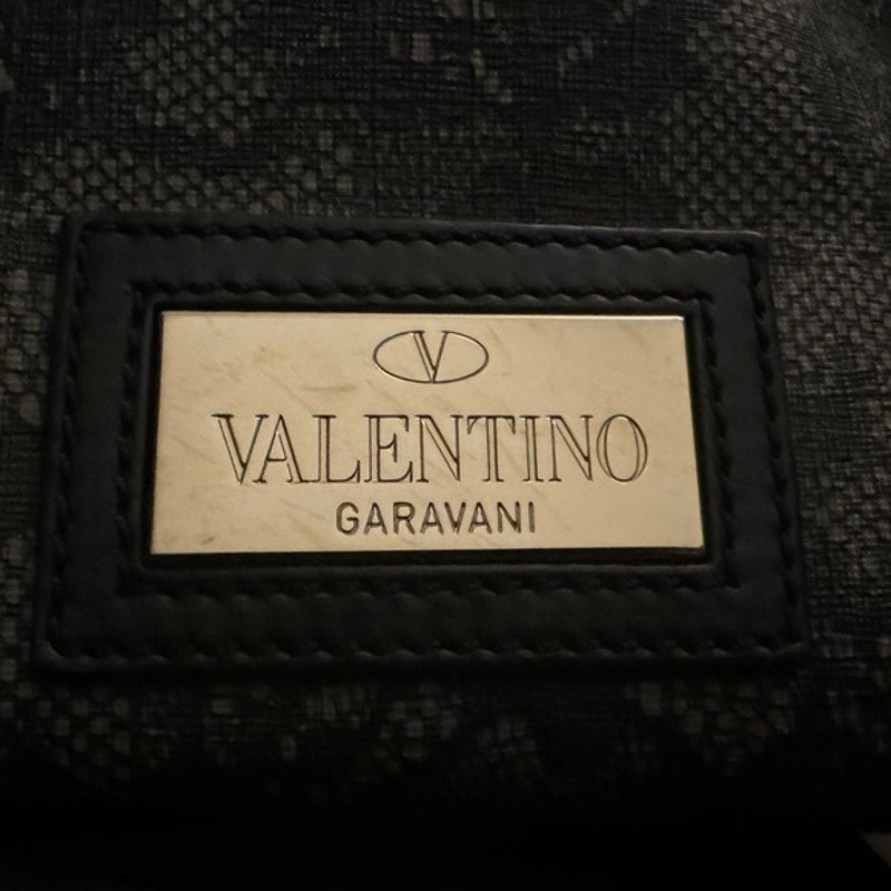 Valentino Garavani Black Lace Top Handle Bag with 3 sections and gold feet