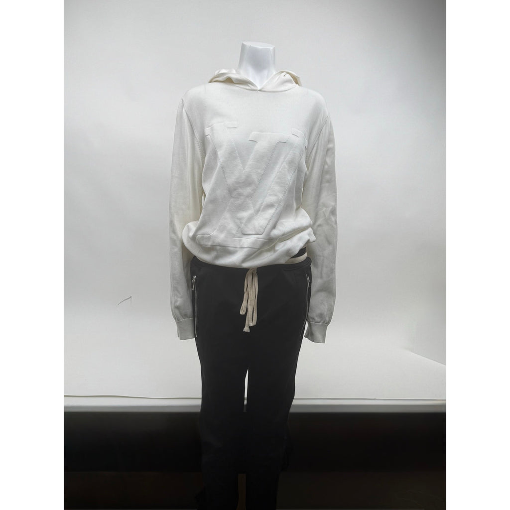 Louis Vuitton White Intarsia Knit Sweater Hoodie Size XL Made in Italy