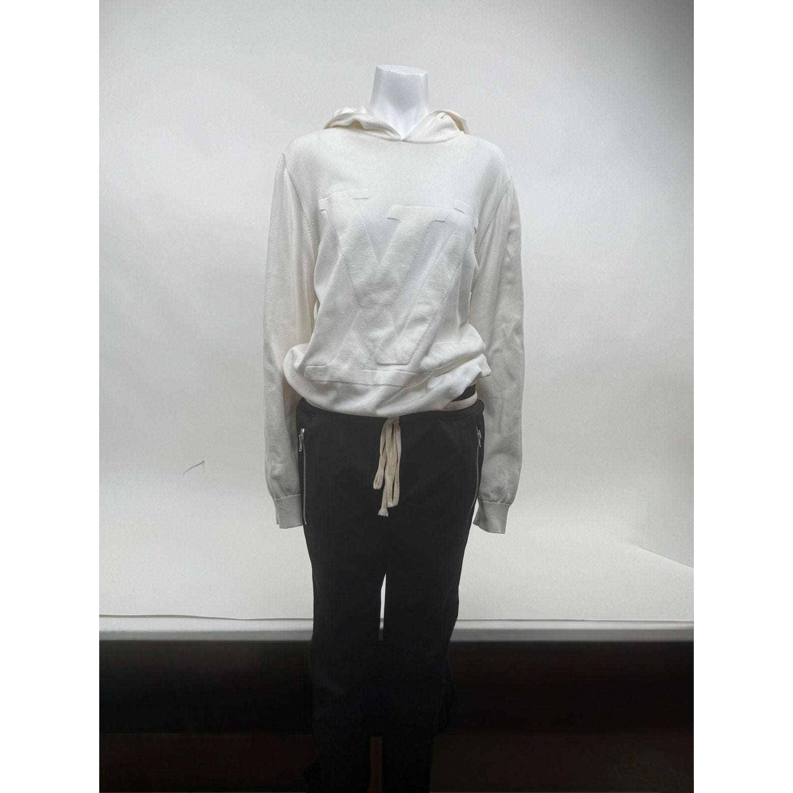 Louis Vuitton White Intarsia Knit Sweater Hoodie Size XL Made in Italy