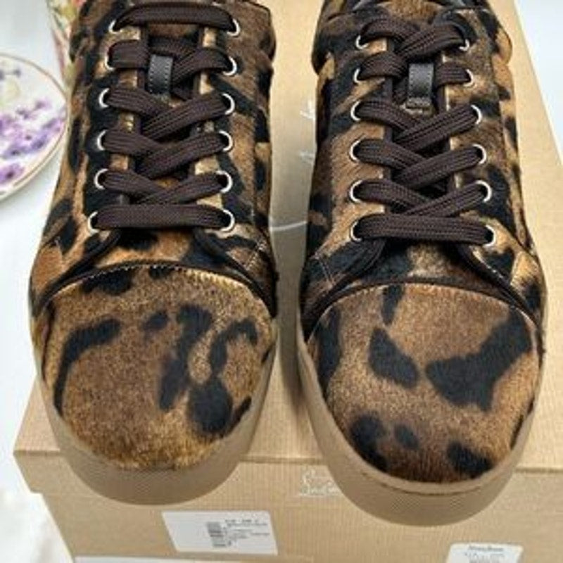 Men's Christian Louboutin leopard affect low top sneakers size 42 made in Italy