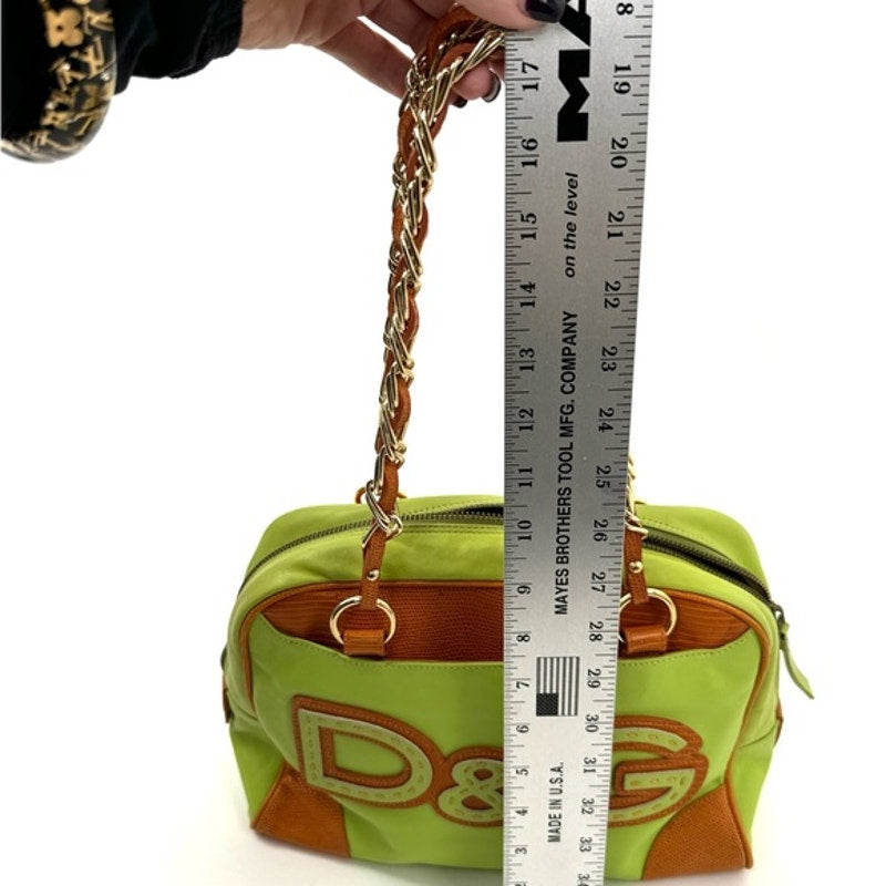 Dolce & Gabbana Runway Green leather w/ Brown exotic leather and gold hardware