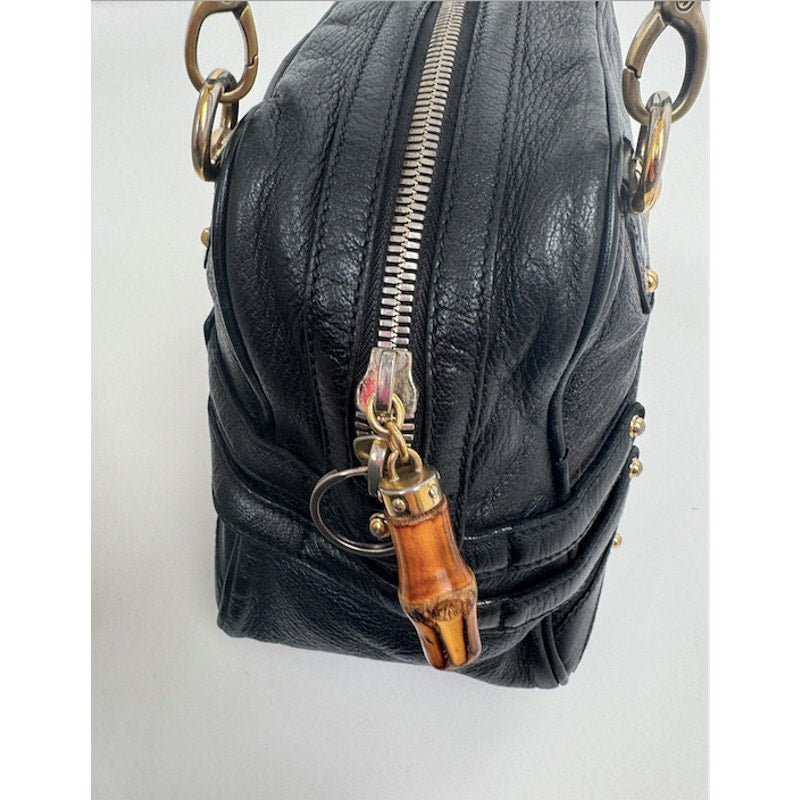 Gucci Black 3-Way Bag Horsebit Bamboo Accent Convertible Shoulder Crossbody Bag