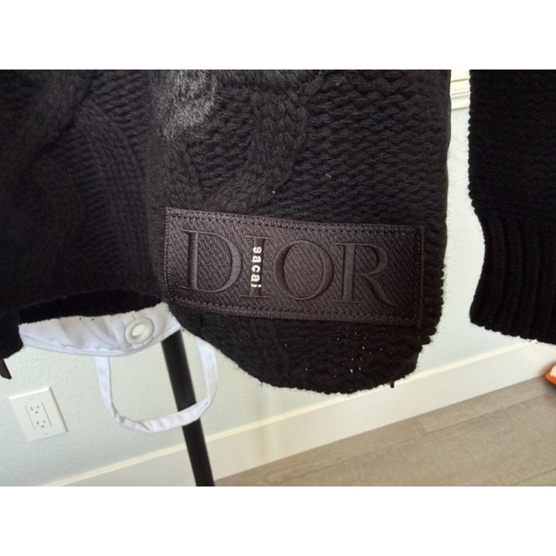 Men's Dior x Sacai NEW Black Wool Cashmere Knit Sweater Size L - Rare