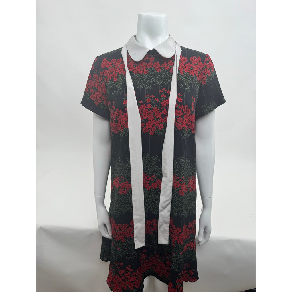 RED Valentino Printed Neck Tie Floral Peter Pan Collar Dress – IT 46 / US 10