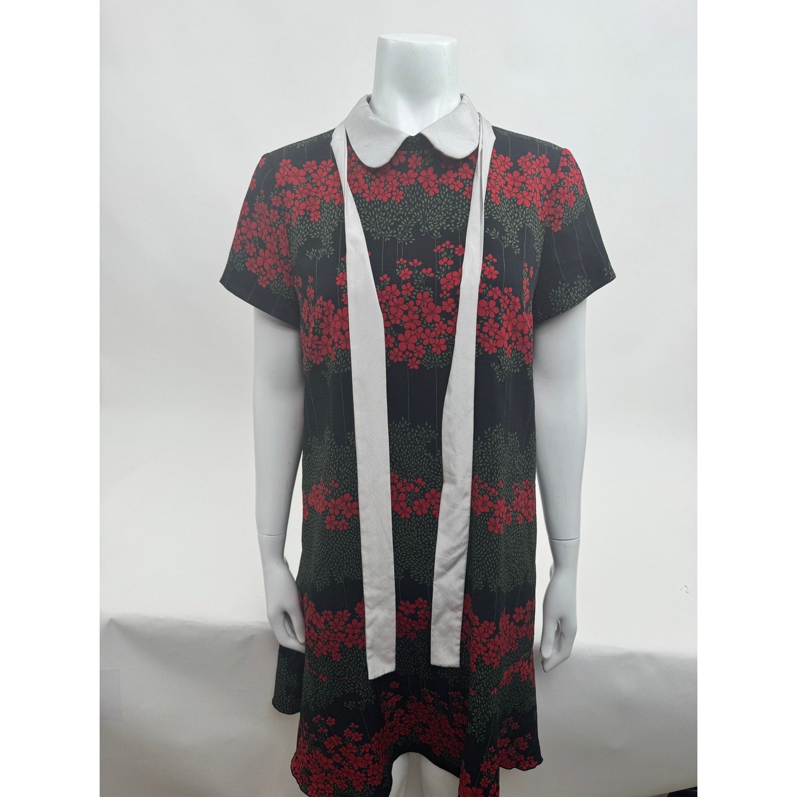 RED Valentino Printed Neck Tie Floral Peter Pan Collar Dress – IT 46 / US 10